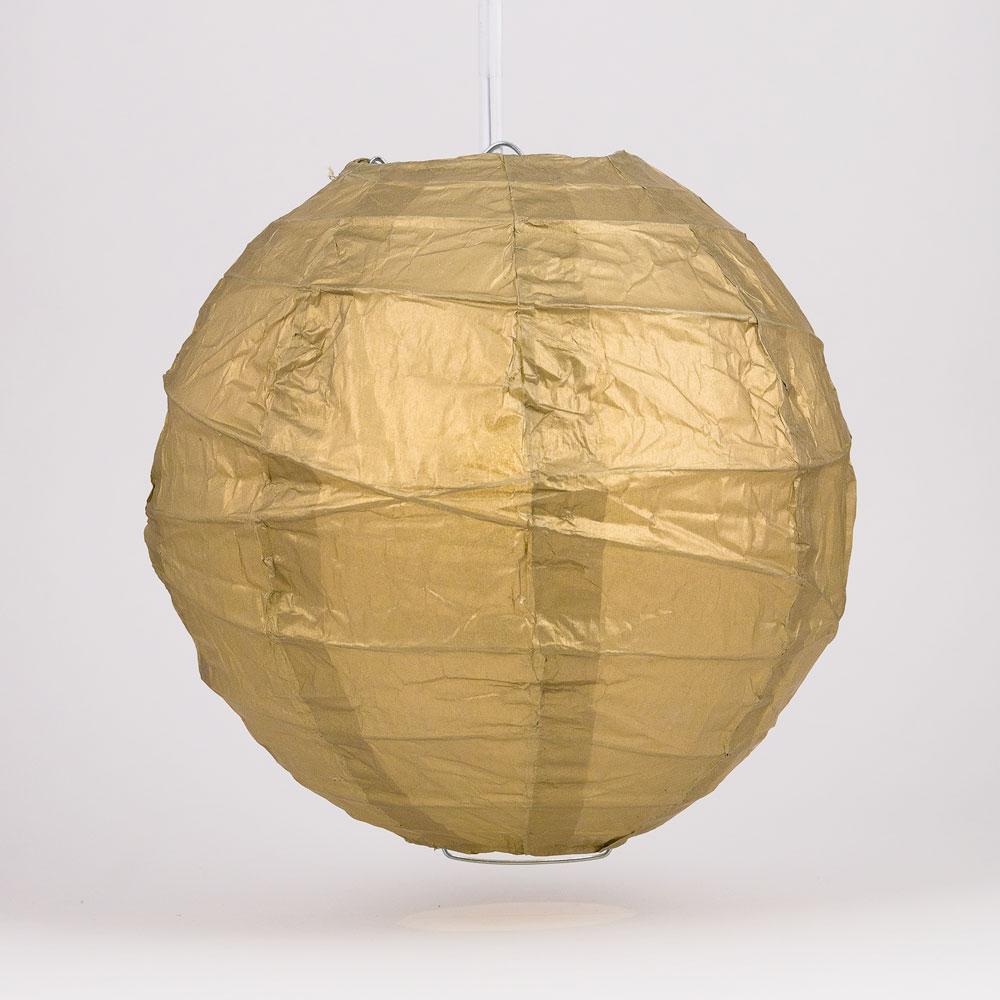 BULK PACK (5) 24&quot; Gold Round Paper Lantern, Crisscross Ribbing, Chinese Hanging Wedding &amp; Party Decoration