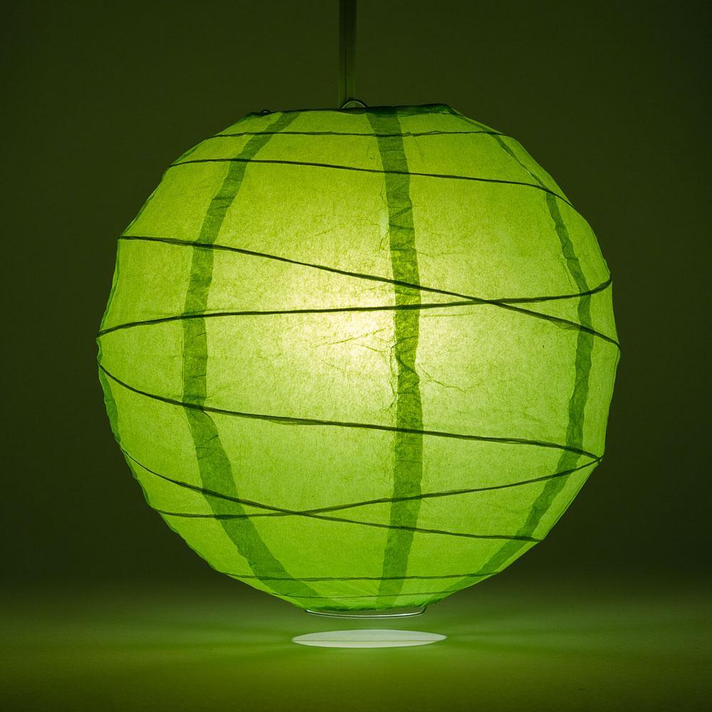 Lit Grass Greenery Round Paper Lantern, Crisscross Ribbing, Chinese Hanging Wedding &amp; Party Decoration