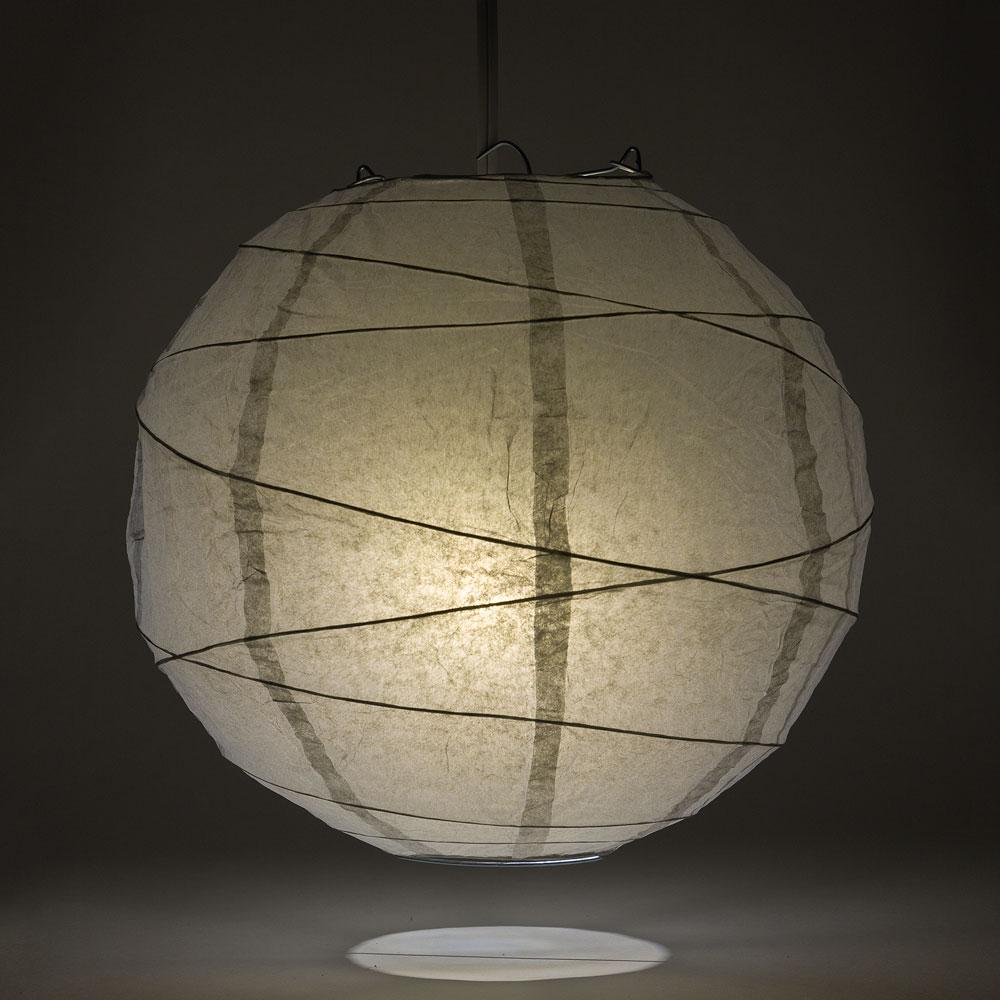 Lit Dove Gray Round Paper Lantern, Crisscross Ribbing, Chinese Hanging Wedding &amp; Party Decoration