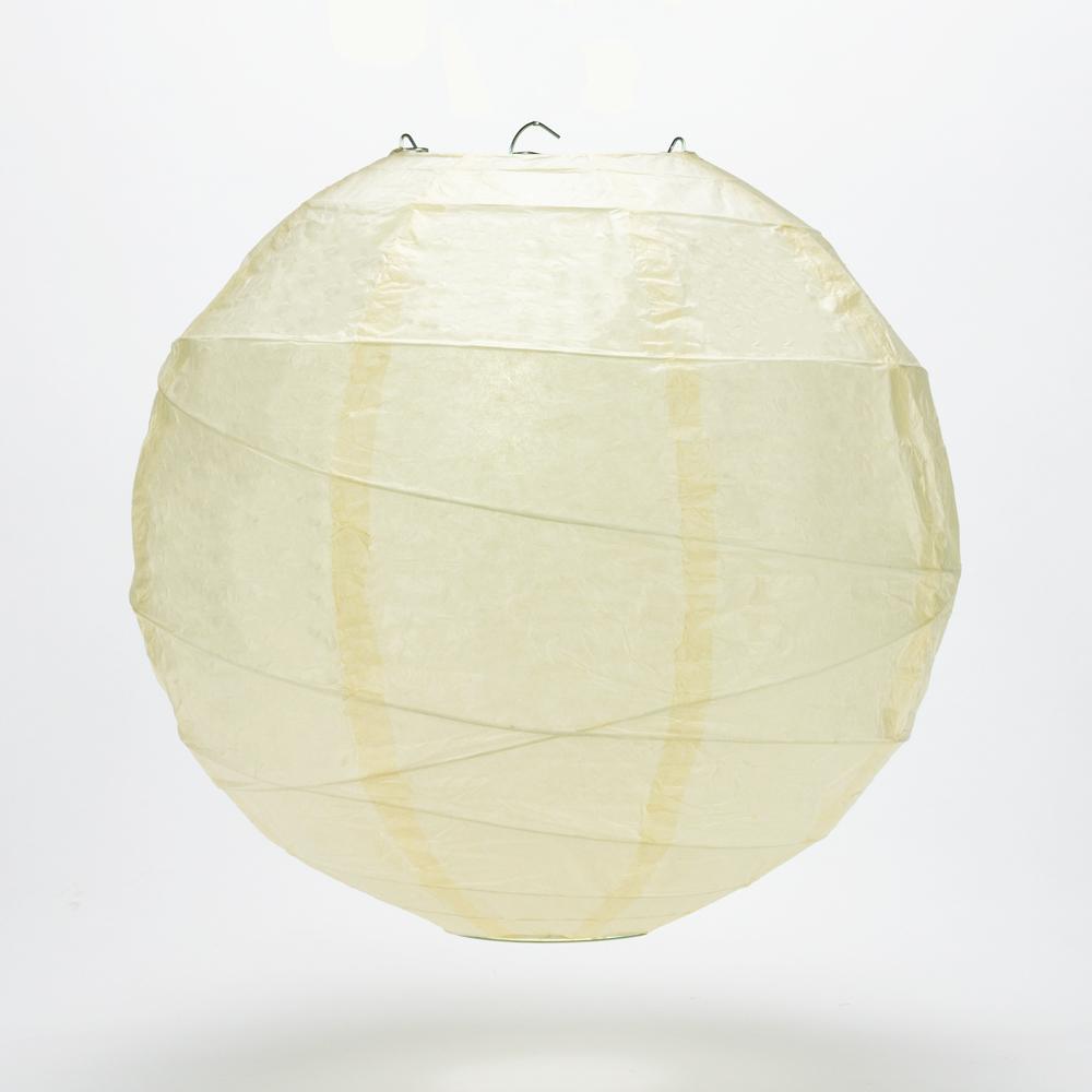 BULK PACK (12) 20&quot; Ivory Round Paper Lantern, Crisscross Ribbing, Chinese Hanging Wedding &amp; Party Decoration