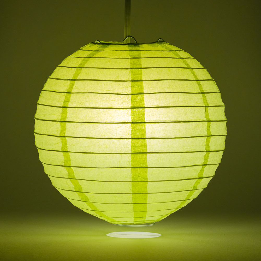 14" Light Lime Green Round Paper Lantern, Even Ribbing, Chinese Hanging Wedding & Party Decoration - PaperLanternStore.com - Paper Lanterns, Decor, Party Lights & More