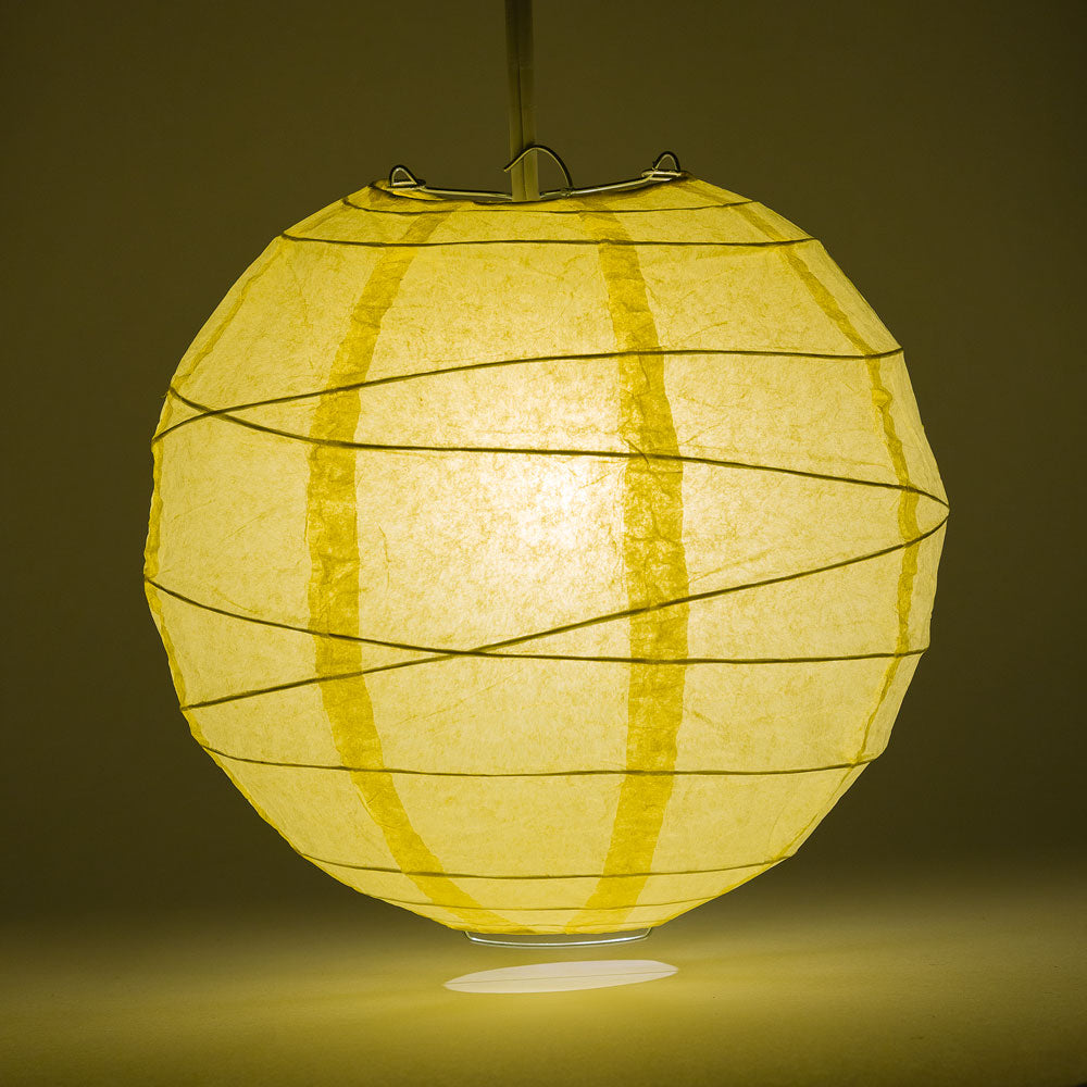 16" Lemon Yellow Chiffon Round Paper Lantern, Crisscross Ribbing, Chinese Hanging Wedding & Party Decoration - PaperLanternStore.com - Paper Lanterns, Decor, Party Lights & More