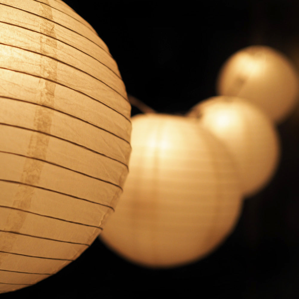 MoonBright 12" Beige Paper Lantern Outdoor String Light Set (10-PACK Combo Kit) - PaperLanternStore.com - Paper Lanterns, Decor, Party Lights & More