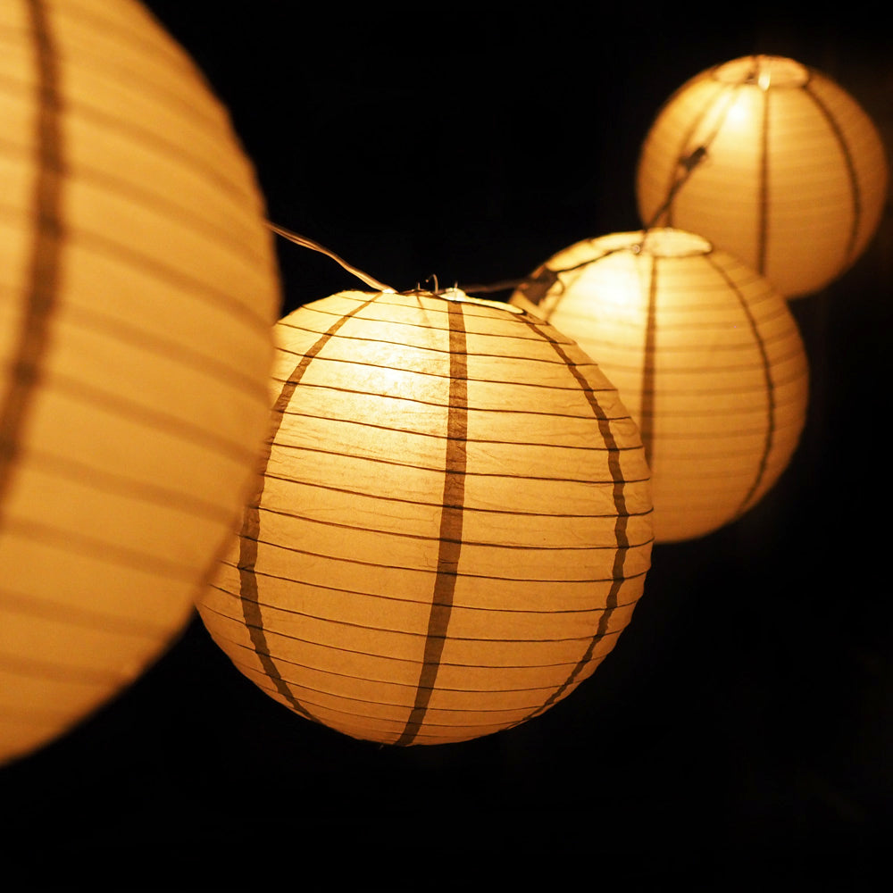 MoonBright 12&quot; Gold Paper Lantern Outdoor String Light Set (10-PACK Combo Kit) - PaperLanternStore.com - Paper Lanterns, Decor, Party Lights &amp; More