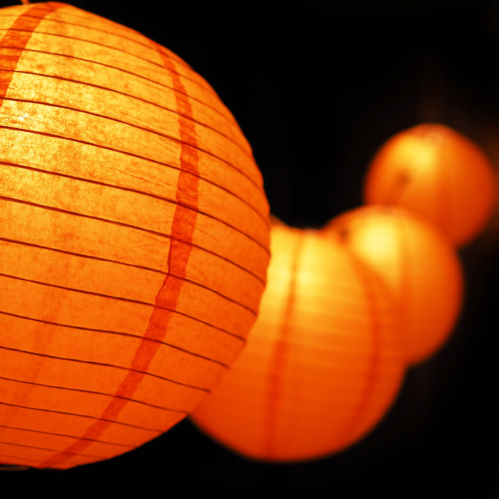 MoonBright 12&quot; Orange Paper Lantern Outdoor String Light Set (10-PACK Combo Kit) - PaperLanternStore.com - Paper Lanterns, Decor, Party Lights &amp; More