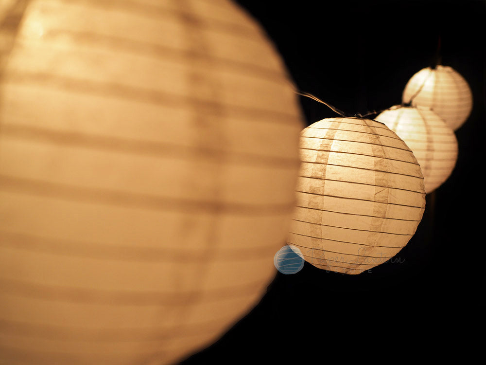MoonBright 12&quot; Warm White Paper Outdoor Lantern String Light Set (10-PACK Combo Kit) - PaperLanternStore.com - Paper Lanterns, Decor, Party Lights &amp; More