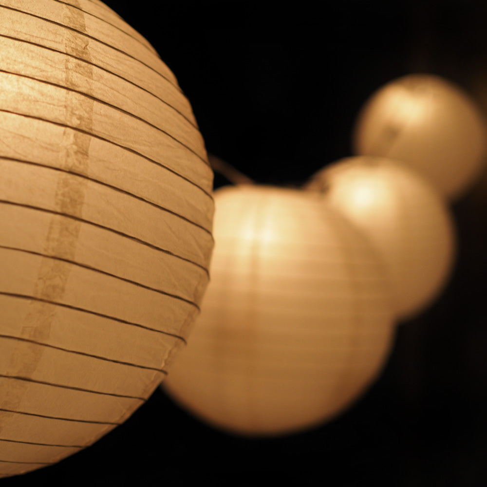 MoonBright 12" Beige Paper Lantern String Light Set (10-PACK Combo Kit) - PaperLanternStore.com - Paper Lanterns, Decor, Party Lights & More