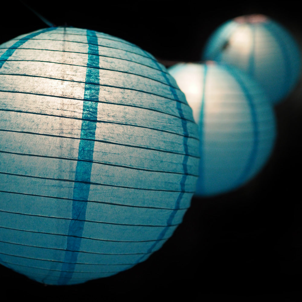 MoonBright 12&quot; Turquoise Paper Lantern String Light Set (10-PACK Combo Kit) - PaperLanternStore.com - Paper Lanterns, Decor, Party Lights &amp; More