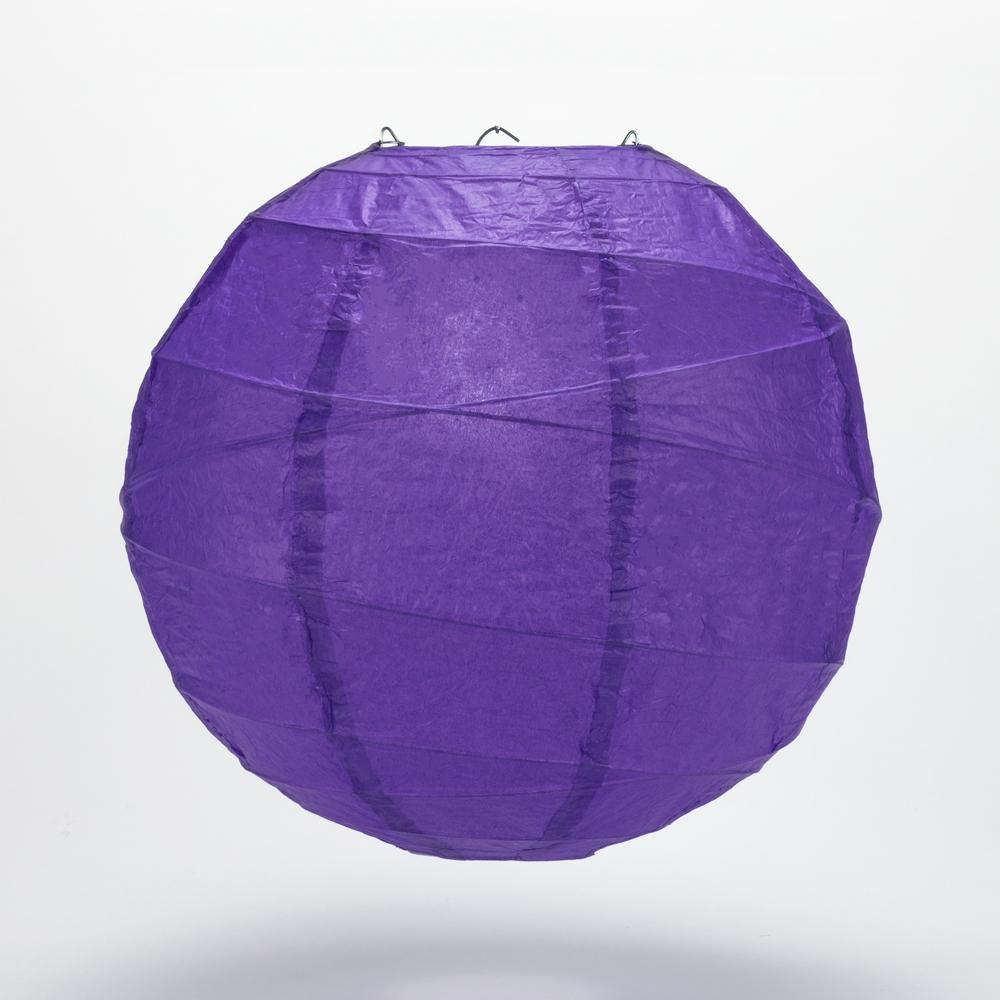 BULK PACK (5) 16&quot; Plum Purple Round Paper Lantern, Crisscross Ribbing, Hanging Decoration