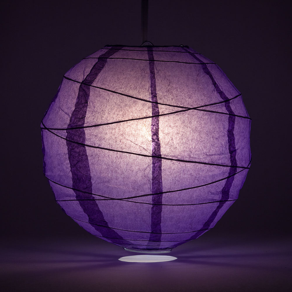 16" Royal Purple Round Paper Lantern, Crisscross Ribbing, Chinese Hanging Wedding & Party Decoration - PaperLanternStore.com - Paper Lanterns, Decor, Party Lights & More