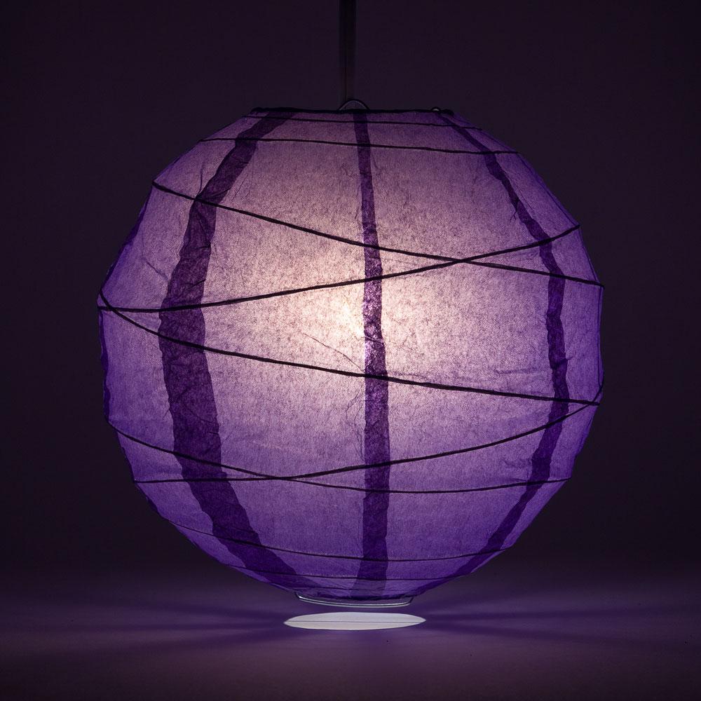 BLOWOUT BULK PACK (12) 24&quot; Royal Purple Round Paper Lantern, Crisscross Ribbing, Chinese Hanging Wedding &amp; Party Decoration