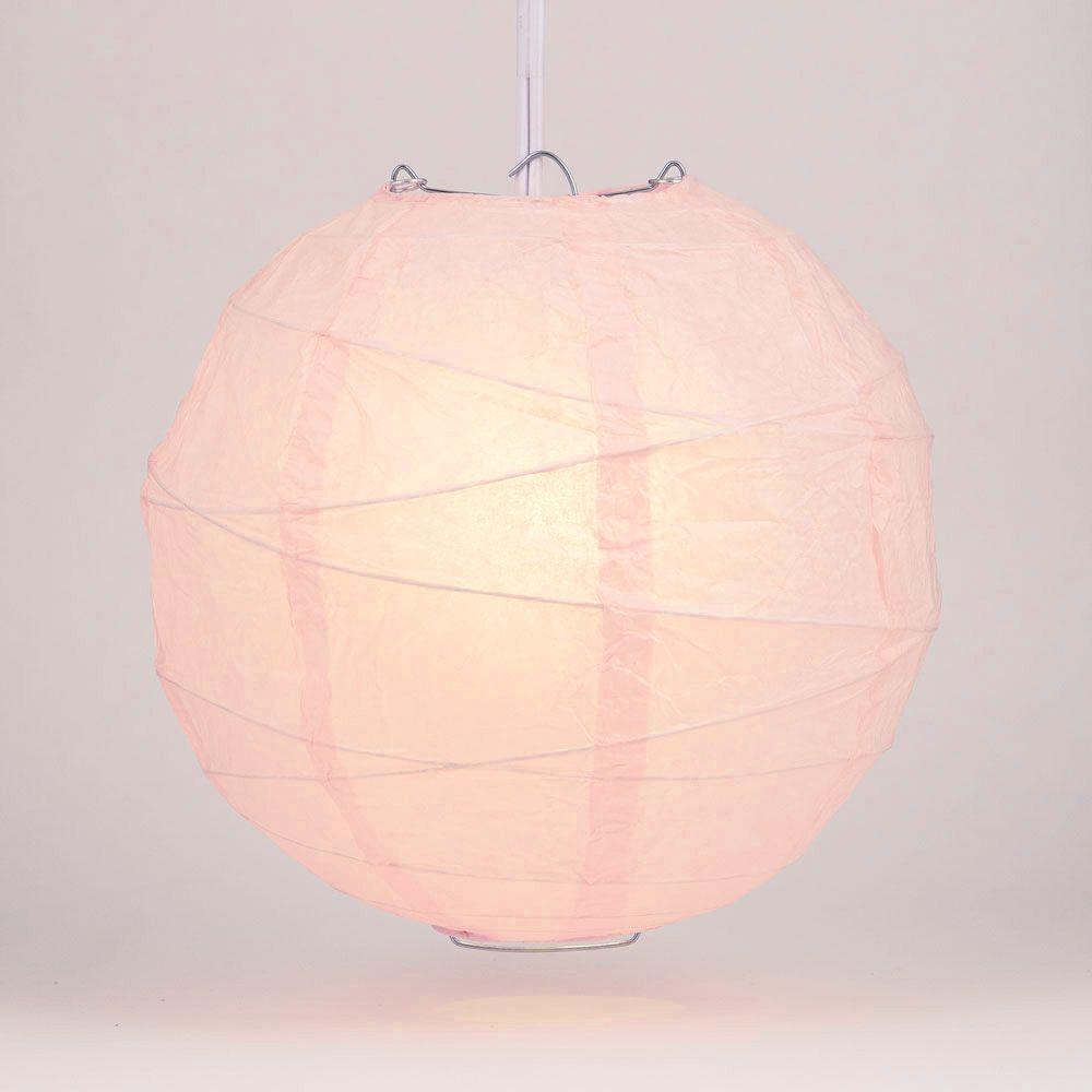 12&quot; Rose Quartz Pink Round Paper Lantern, Crisscross Ribbing, Chinese Hanging Wedding &amp; Party Decoration