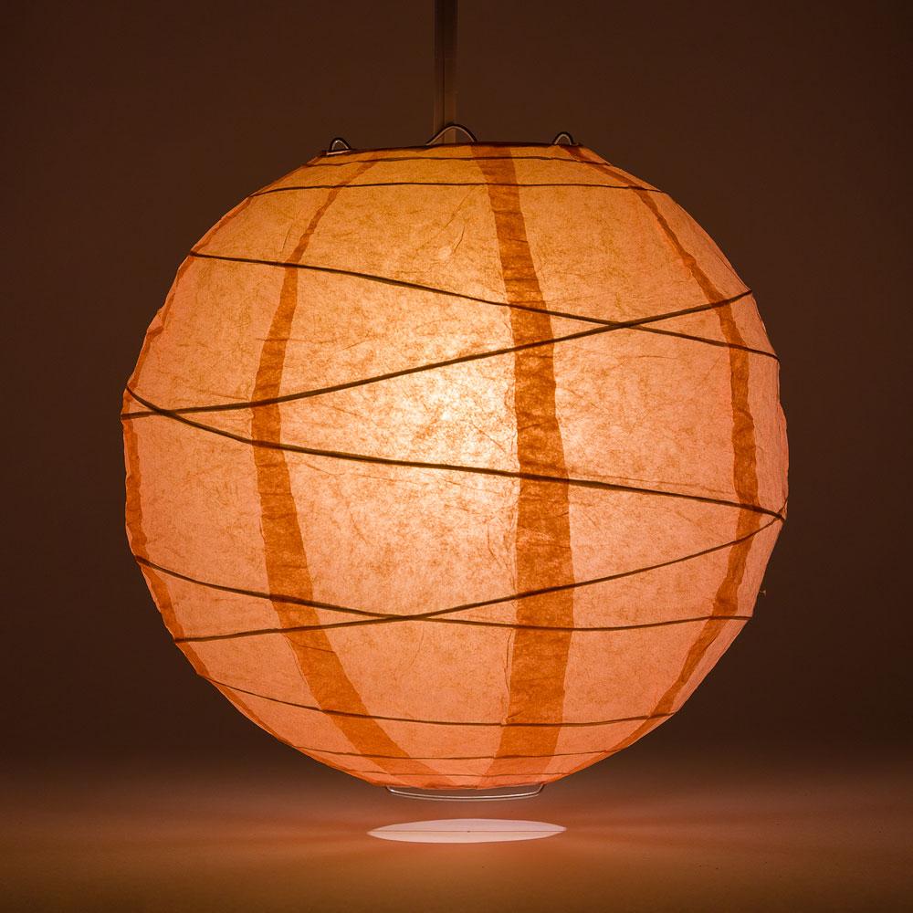 BULK PACK (5) 24&quot; Roseate / Pink Coral Round Paper Lantern, Crisscross Ribbing, Chinese Hanging Wedding &amp; Party Decoration