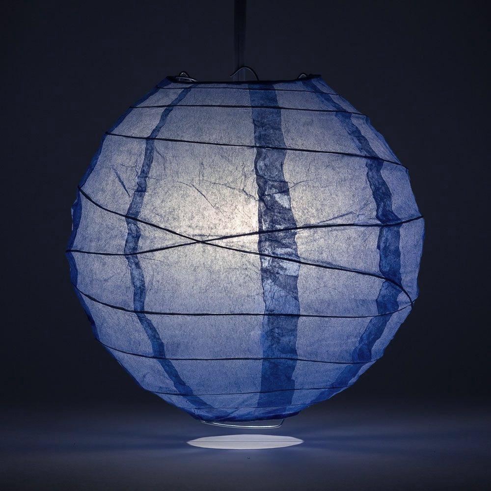 BLOWOUT BULK PACK (5) 14&quot; Serenity Blue Round Paper Lantern, Crisscross Ribbing, Hanging Decoration
