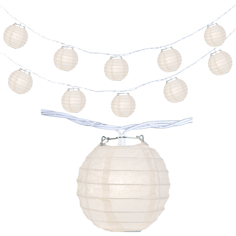 10 Socket Beige Round Paper Lantern Party String Lights (4&quot; Lanterns, Expandable) - PaperLanternStore.com - Paper Lanterns, Decor, Party Lights &amp; More