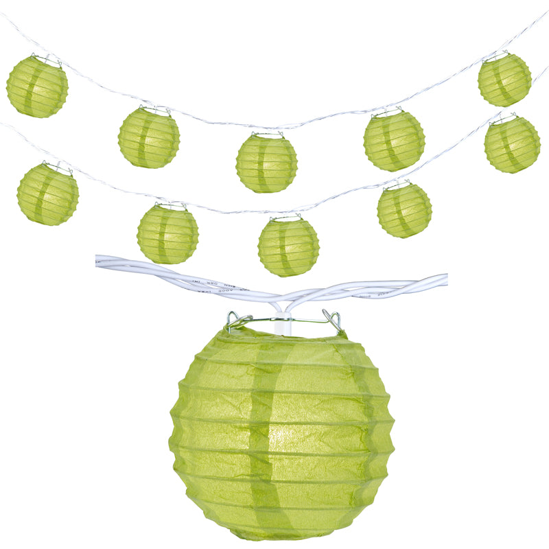 10 Socket Chartreuse Round Paper Lantern Party String Lights (4&quot; Lanterns, Expandable) - PaperLanternStore.com - Paper Lanterns, Decor, Party Lights &amp; More