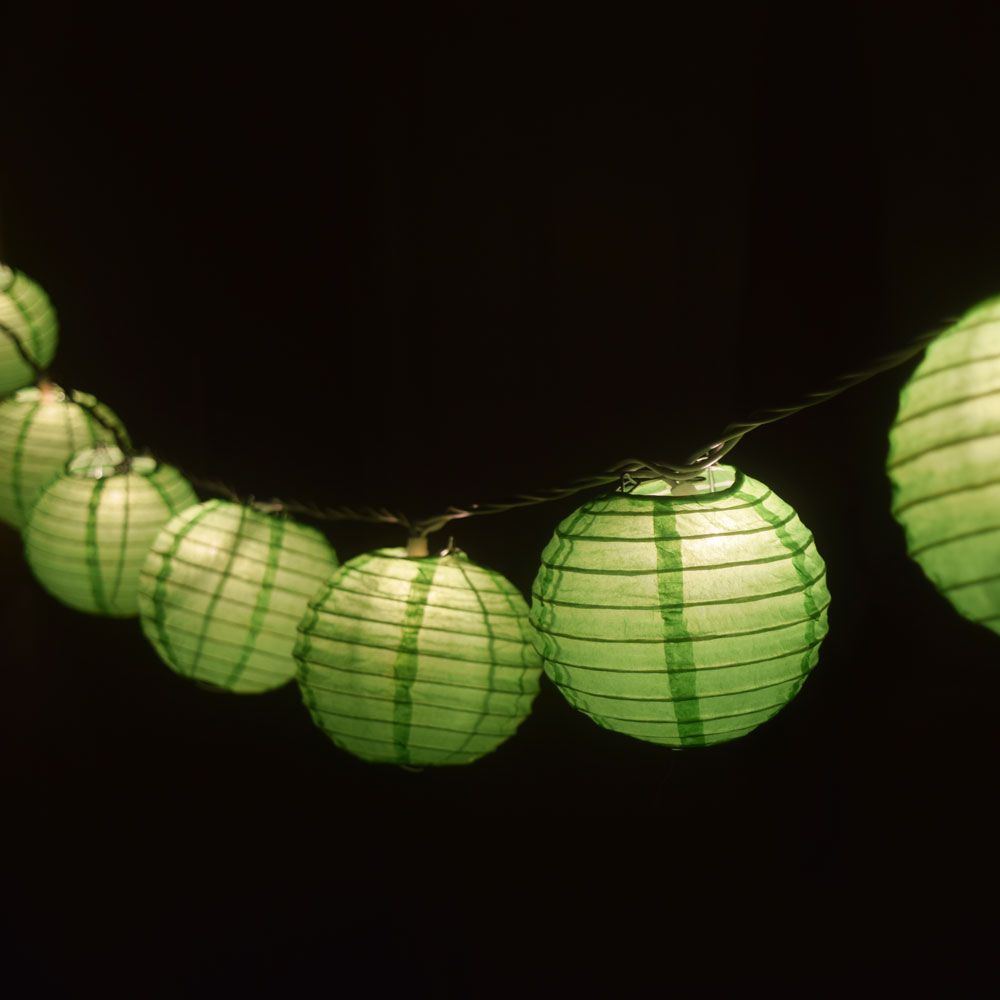 10 Socket Grass Greenery Round Paper Lantern Party String Lights (4&quot; Lanterns, Expandable) - PaperLanternStore.com - Paper Lanterns, Decor, Party Lights &amp; More