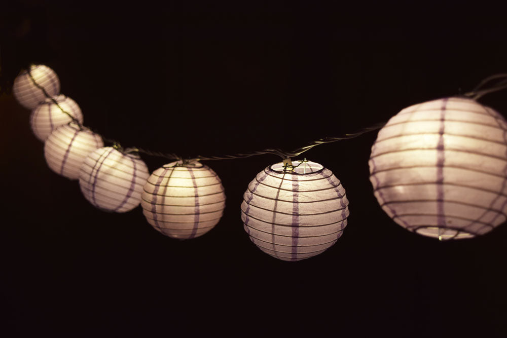 10 Socket Lavender Round Paper Lantern Party String Lights (4" Lanterns, Expandable) - PaperLanternStore.com - Paper Lanterns, Decor, Party Lights & More