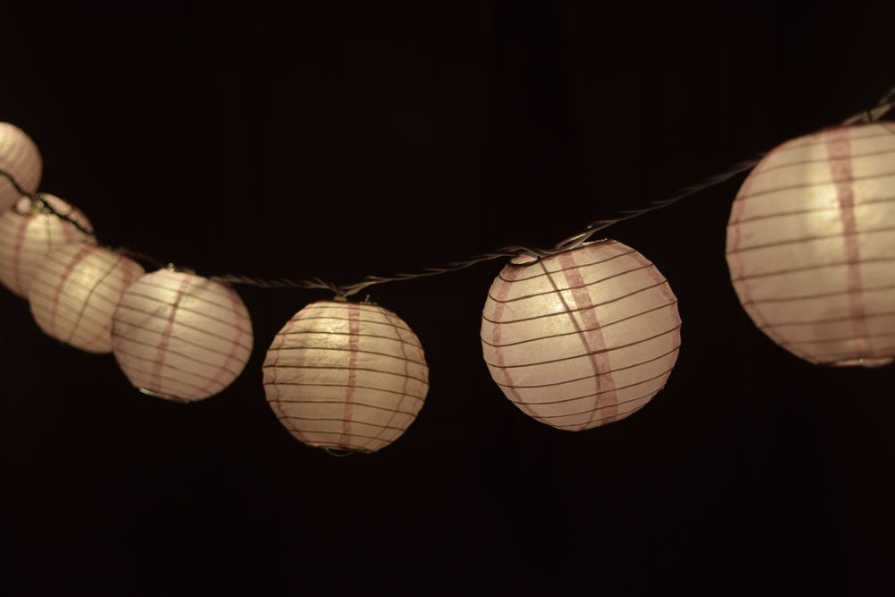 10 Socket Pink Round Paper Lantern Party String Lights (4&quot; Lanterns, Expandable) - PaperLanternStore.com - Paper Lanterns, Decor, Party Lights &amp; More