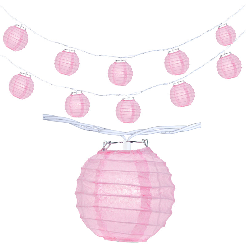 10 Socket Pink Round Paper Lantern Party String Lights (4&quot; Lanterns, Expandable) - PaperLanternStore.com - Paper Lanterns, Decor, Party Lights &amp; More