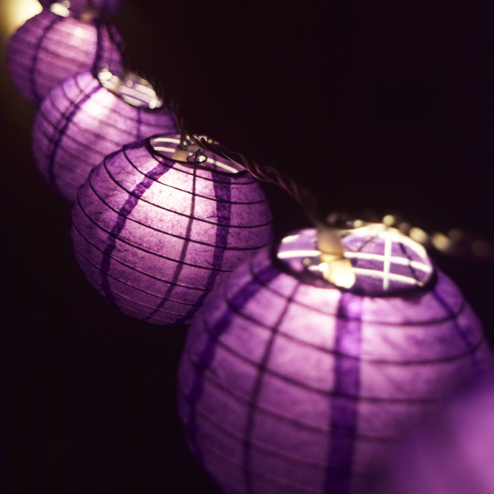 10 Socket Purple Round Paper Lantern Party String Lights (4&quot; Lanterns, Expandable) - PaperLanternStore.com - Paper Lanterns, Decor, Party Lights &amp; More