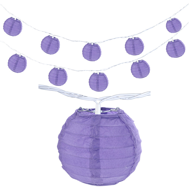 10 Socket Purple Round Paper Lantern Party String Lights (4&quot; Lanterns, Expandable) - PaperLanternStore.com - Paper Lanterns, Decor, Party Lights &amp; More