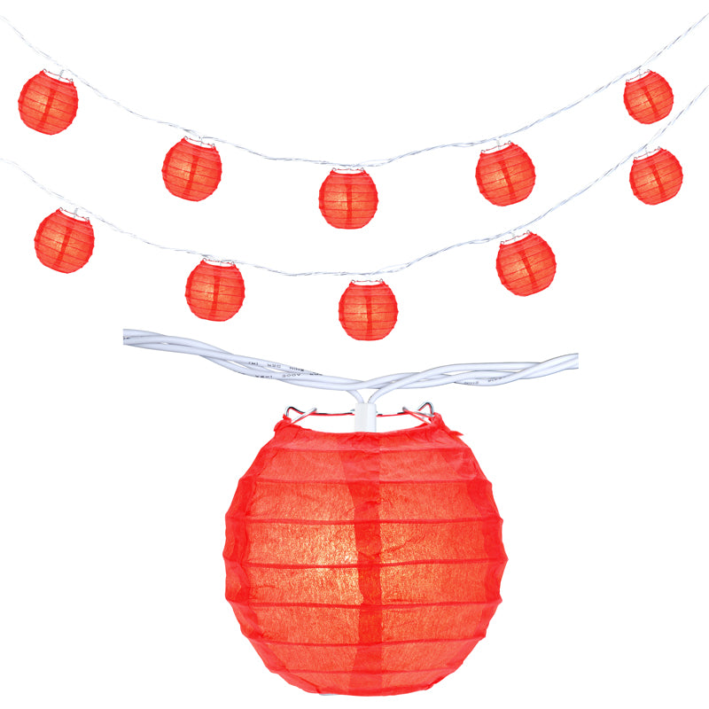 10 Socket Red Round Paper Lantern Party String Lights (4&quot; Lanterns, Expandable) - PaperLanternStore.com - Paper Lanterns, Decor, Party Lights &amp; More