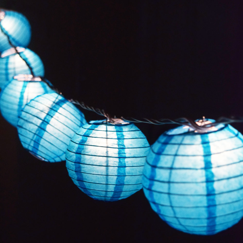 10 Socket Turquoise Round Paper Lantern Party String Lights (4" Lanterns, Expandable) - PaperLanternStore.com - Paper Lanterns, Decor, Party Lights & More