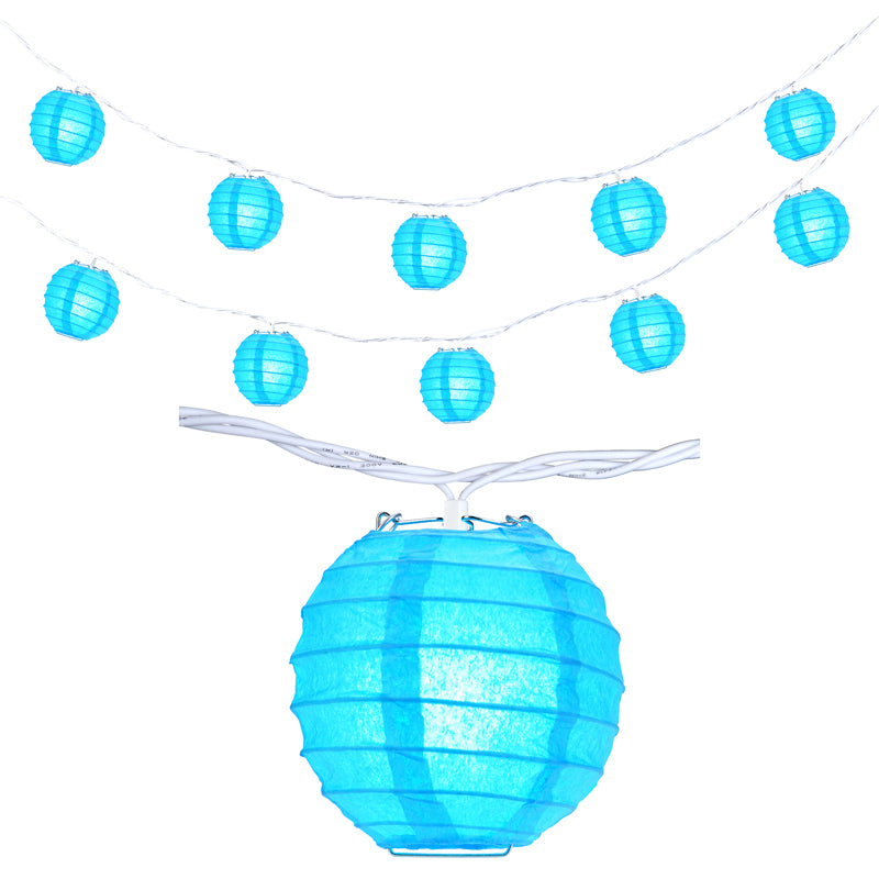 10 Socket Turquoise Round Paper Lantern Party String Lights (4&quot; Lanterns, Expandable) - PaperLanternStore.com - Paper Lanterns, Decor, Party Lights &amp; More