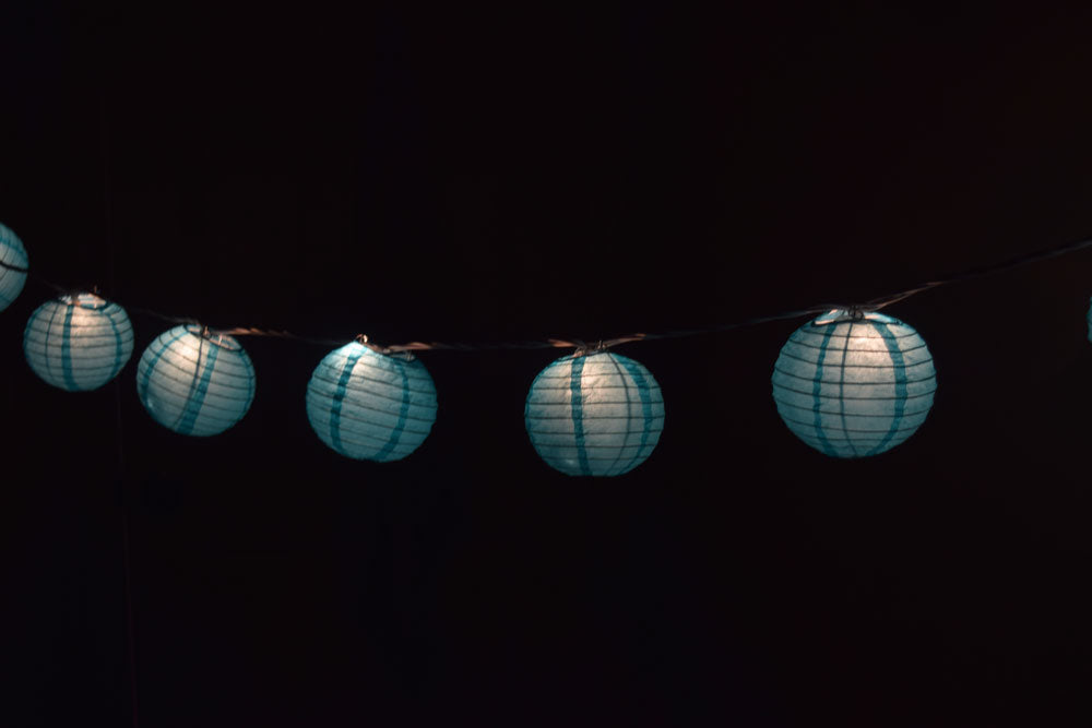 10 Socket Water Blue Round Paper Lantern Party String Lights (4&quot; Lanterns, Expandable) - PaperLanternStore.com - Paper Lanterns, Decor, Party Lights &amp; More