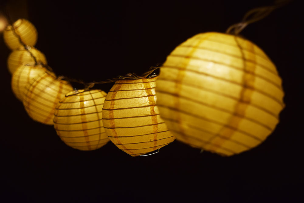 10 Socket Yellow Round Paper Lantern Party String Lights (4" Lanterns, Expandable) - PaperLanternStore.com - Paper Lanterns, Decor, Party Lights & More