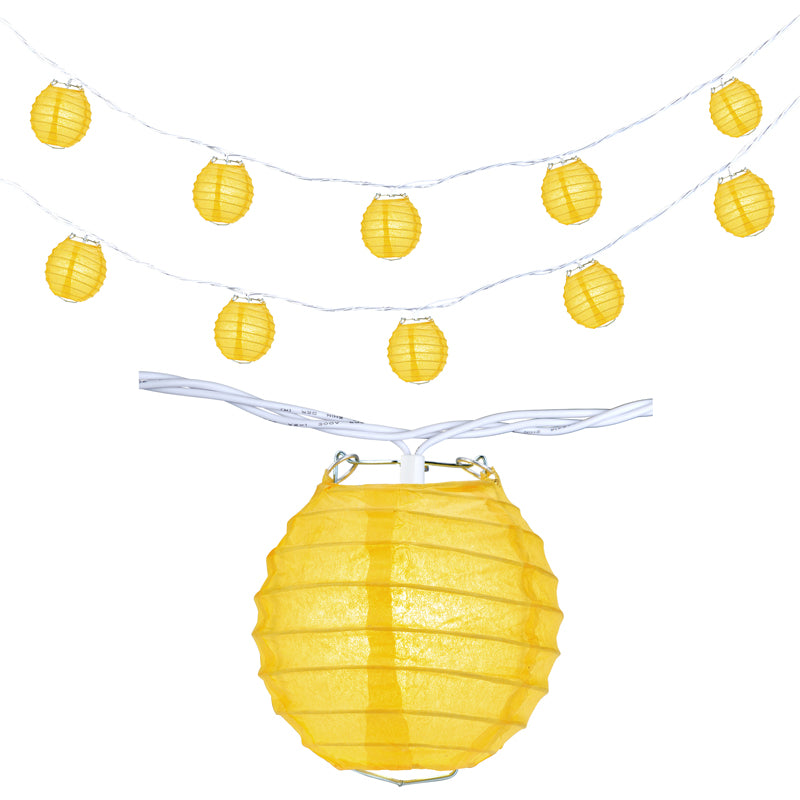 10 Socket Yellow Round Paper Lantern Party String Lights (4&quot; Lanterns, Expandable) - PaperLanternStore.com - Paper Lanterns, Decor, Party Lights &amp; More