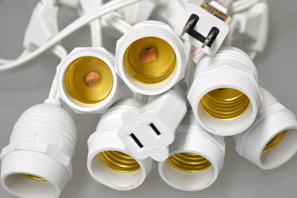 10 Suspended Socket Outdoor Commercial String Light Set, 21 FT White Cord w/ 0.8-Watt Shatterproof LED Bulbs, Weatherproof SJTW
