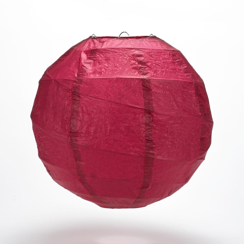 BLOWOUT BULK PACK (5) 20&quot; Velvet Red Round Paper Lantern, Crisscross Ribbing, Chinese Hanging Wedding &amp; Party Decoration