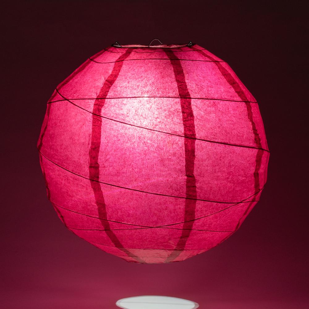 BULK PACK (5) 16&quot; Velvet Red Round Paper Lantern, Crisscross Ribbing, Hanging Decoration