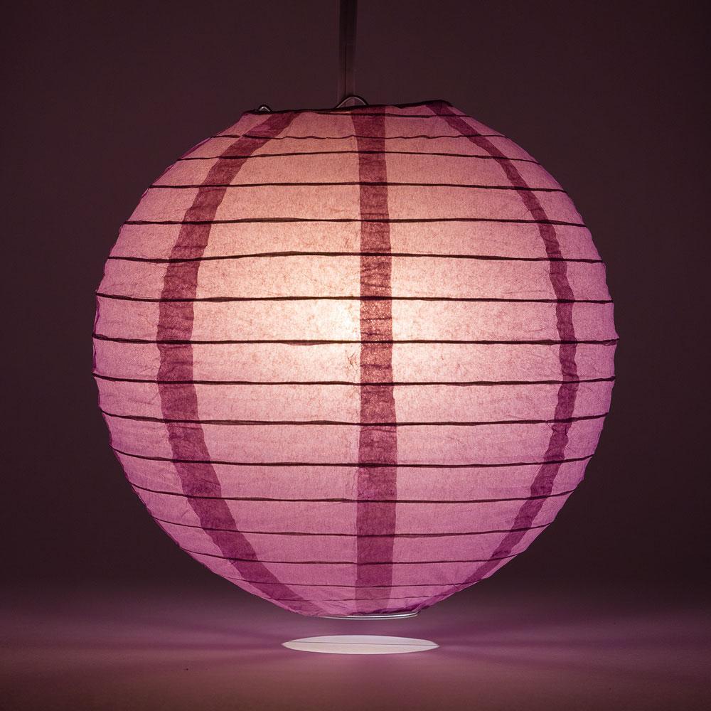 Lit Violet / Orchid Round Paper Lantern, Even Ribbing, Chinese Hanging Wedding &amp; Party Decoration