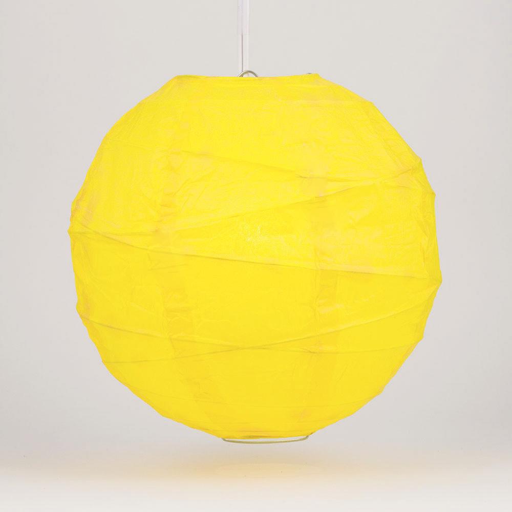 BULK PACK (12) 20&quot; Yellow Round Paper Lantern, Crisscross Ribbing, Chinese Hanging Wedding &amp; Party Decoration
