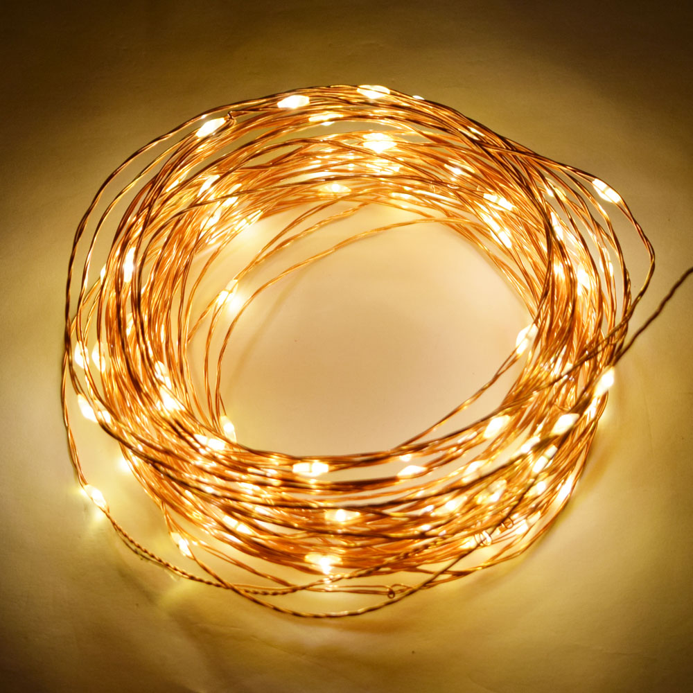 Amber Lights On Copper Wire Warm White LED Fairy String Lights 32'