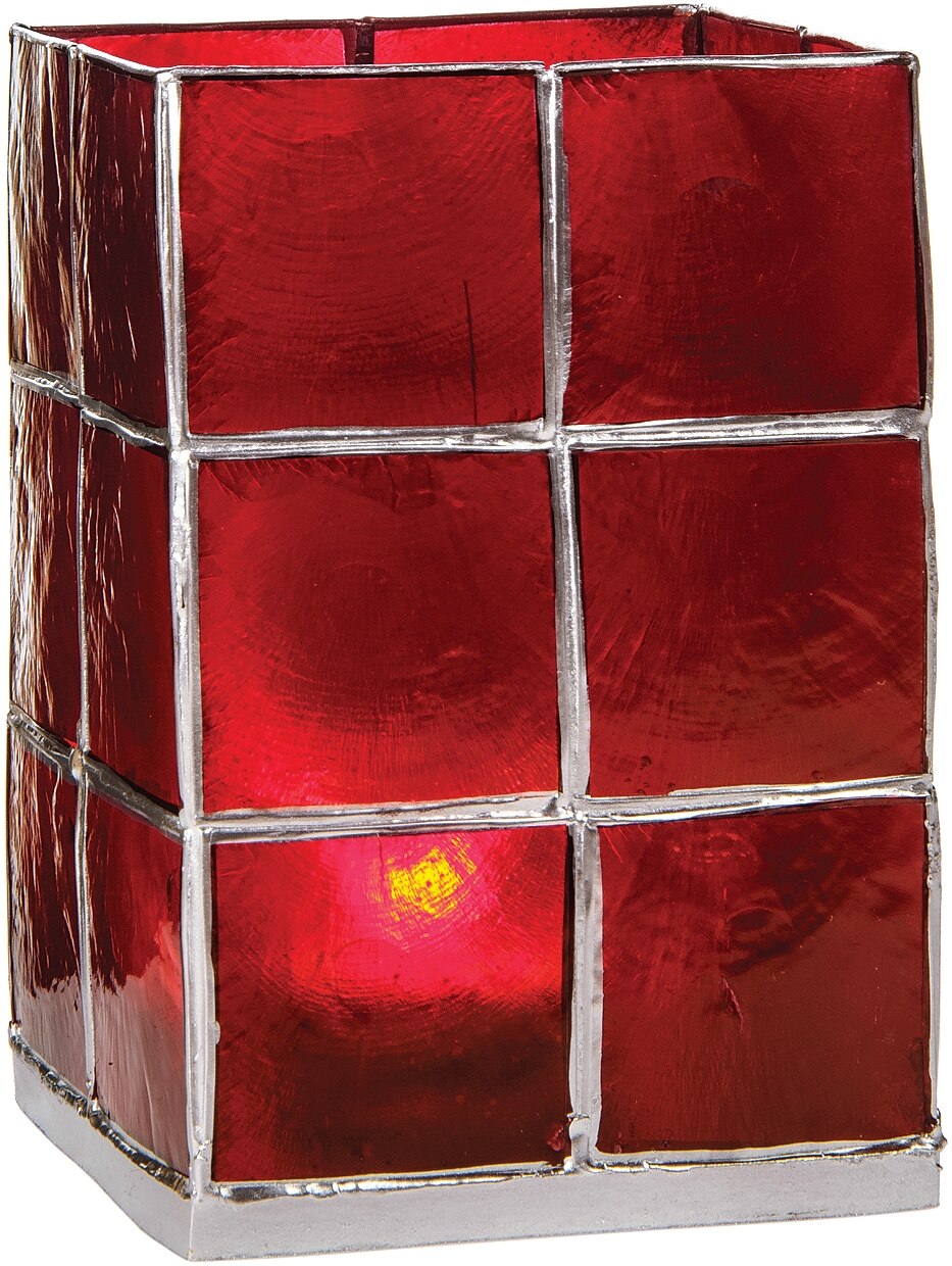 Red &amp; Silver Moku Tall Capiz Candle Holder - PaperLanternStore.com - Paper Lanterns, Decor, Party Lights &amp; More