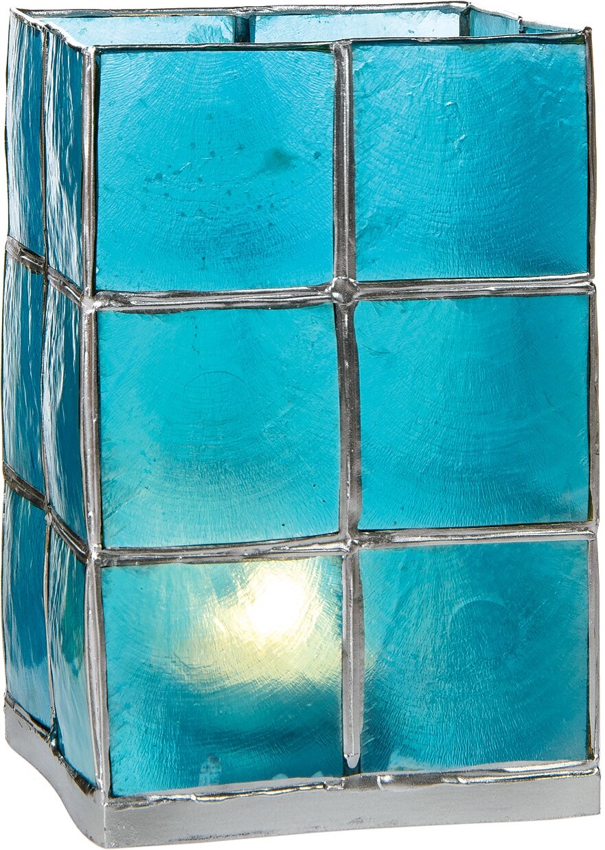 Turquoise Blue &amp; Silver Moku Tall Capiz Candle Holder - PaperLanternStore.com - Paper Lanterns, Decor, Party Lights &amp; More