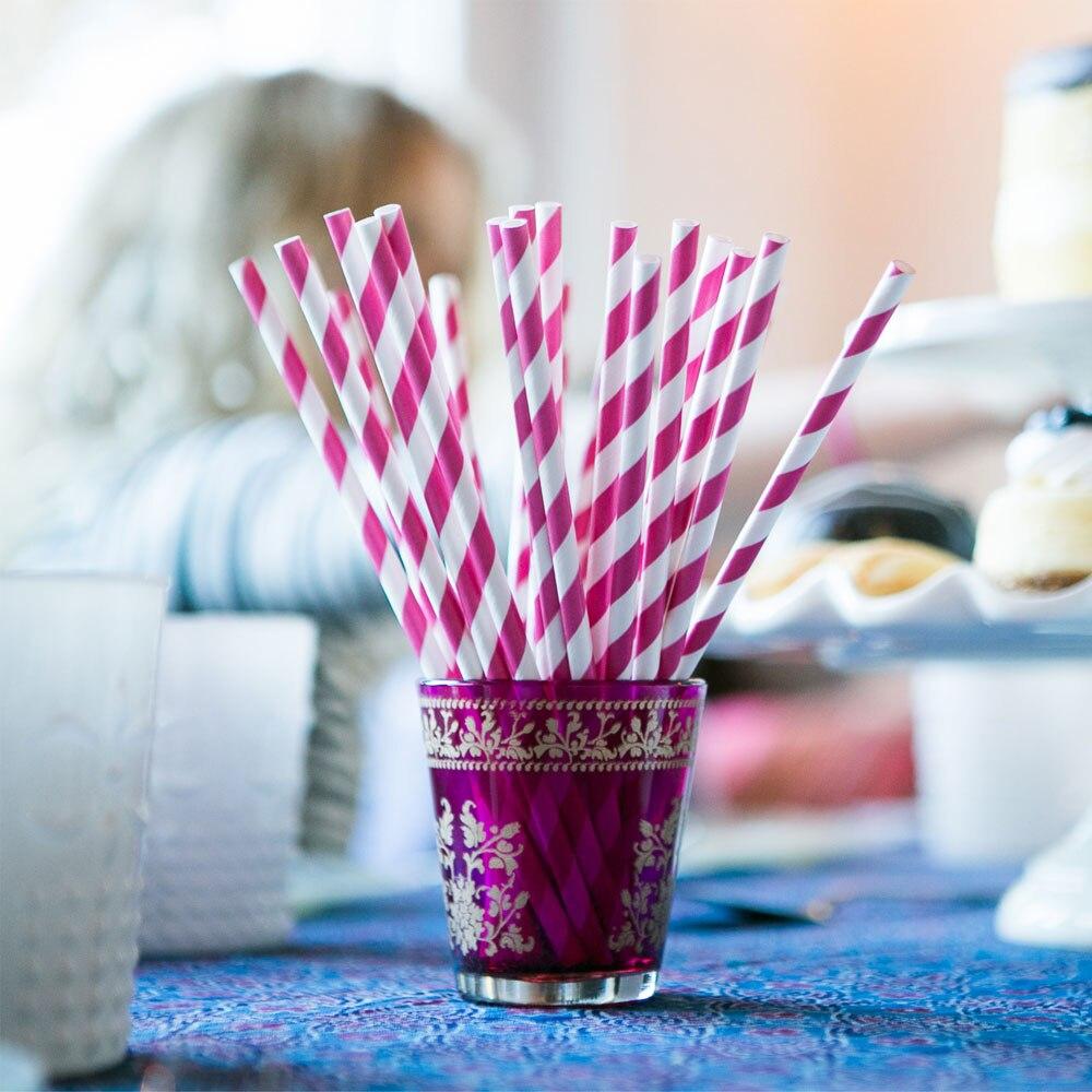 Fuchsia Pink Paper Straws - 25 pack - PaperLanternStore.com - Paper Lanterns, Decor, Party Lights &amp; More