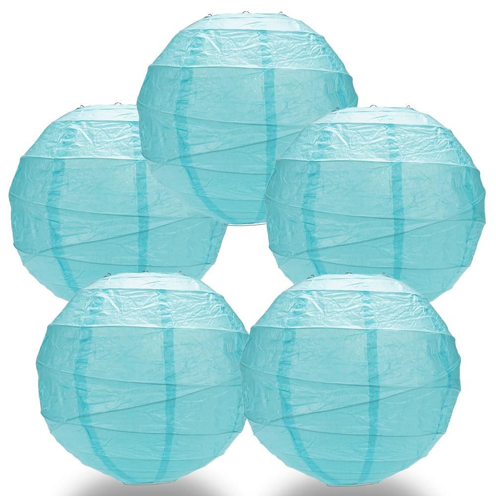 BULK PACK (5) 24" Baby Blue Round Paper Lantern, Crisscross Ribbing, Hanging Decoration - PaperLanternStore.com - Paper Lanterns, Decor, Party Lights & More
