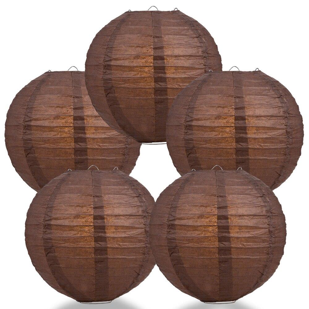 BULK PACK (5) 14" Brown Round Paper Lantern, Even Ribbing, Chinese Hanging Wedding & Party Decoration - PaperLanternStore.com - Paper Lanterns, Decor, Party Lights & More