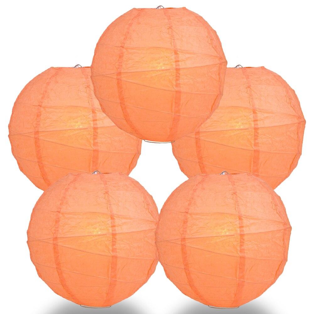 BULK PACK (5) 20&quot; Peach / Orange Coral Round Paper Lantern, Crisscross Ribbing, Chinese Hanging Wedding &amp; Party Decoration - PaperLanternStore.com - Paper Lanterns, Decor, Party Lights &amp; More