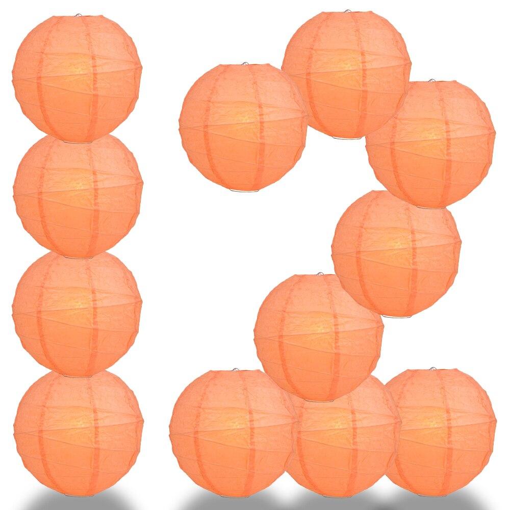 BULK PACK (12) 20&quot; Peach / Orange Coral Round Paper Lantern, Crisscross Ribbing, Chinese Hanging Wedding &amp; Party Decoration - PaperLanternStore.com - Paper Lanterns, Decor, Party Lights &amp; More