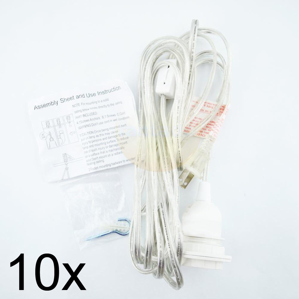 BULK PACK (10) Single Socket Pendant Light Cord Kits for Lanterns (11FT, Switch, Clear) - PaperLanternStore.com - Paper Lanterns, Decor, Party Lights &amp; More