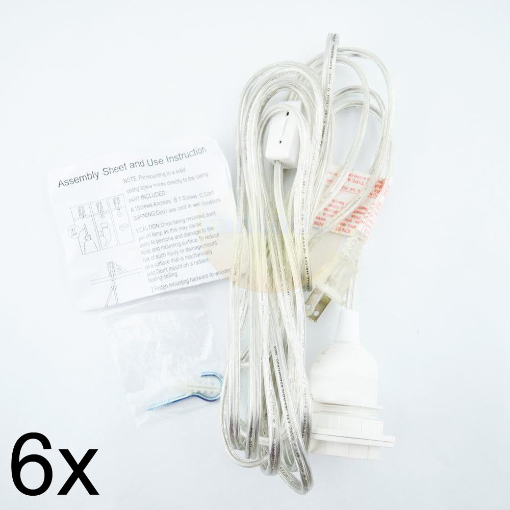 BULK PACK (6) Single Socket Pendant Light Cord Kits for Lanterns (11FT, Switch, Clear) - PaperLanternStore.com - Paper Lanterns, Decor, Party Lights &amp; More