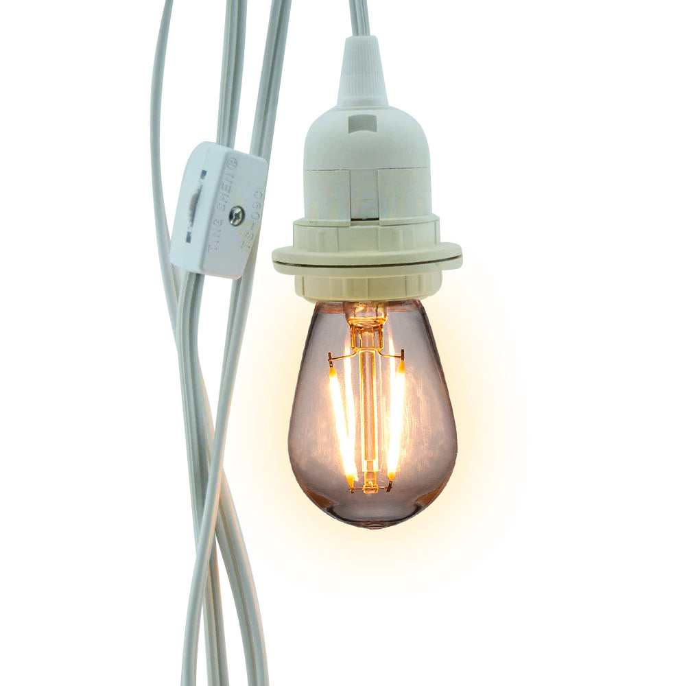 CORD + SHATTERPROOF BULB | White Pendant Light Lamp Cord Combo Kit, Switch, S14 Warm White Bulb