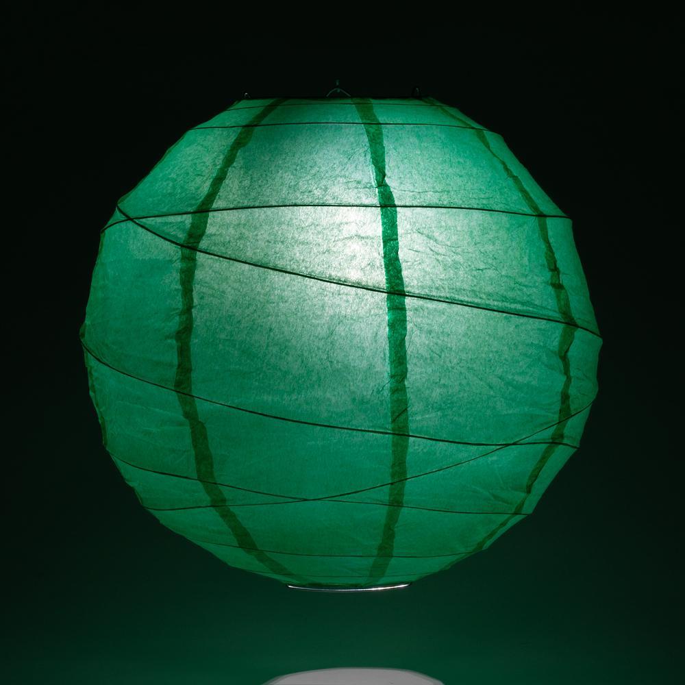 Lit Arcadia Teal Round Paper Lantern, Crisscross Ribbing, Chinese Hanging Wedding &amp; Party Decoration