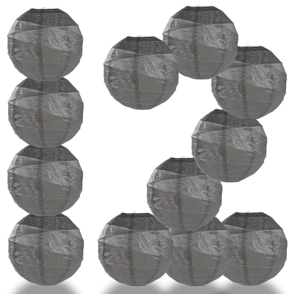 12 PACK | 12"  Driftwood Grey Crisscross Ribbing, Hanging Paper Lantern Combo Set - PaperLanternStore.com - Paper Lanterns, Decor, Party Lights & More